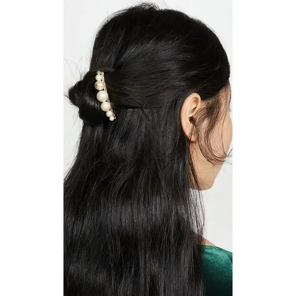 Tory Burch Logo Pearl Hair Clip White OS